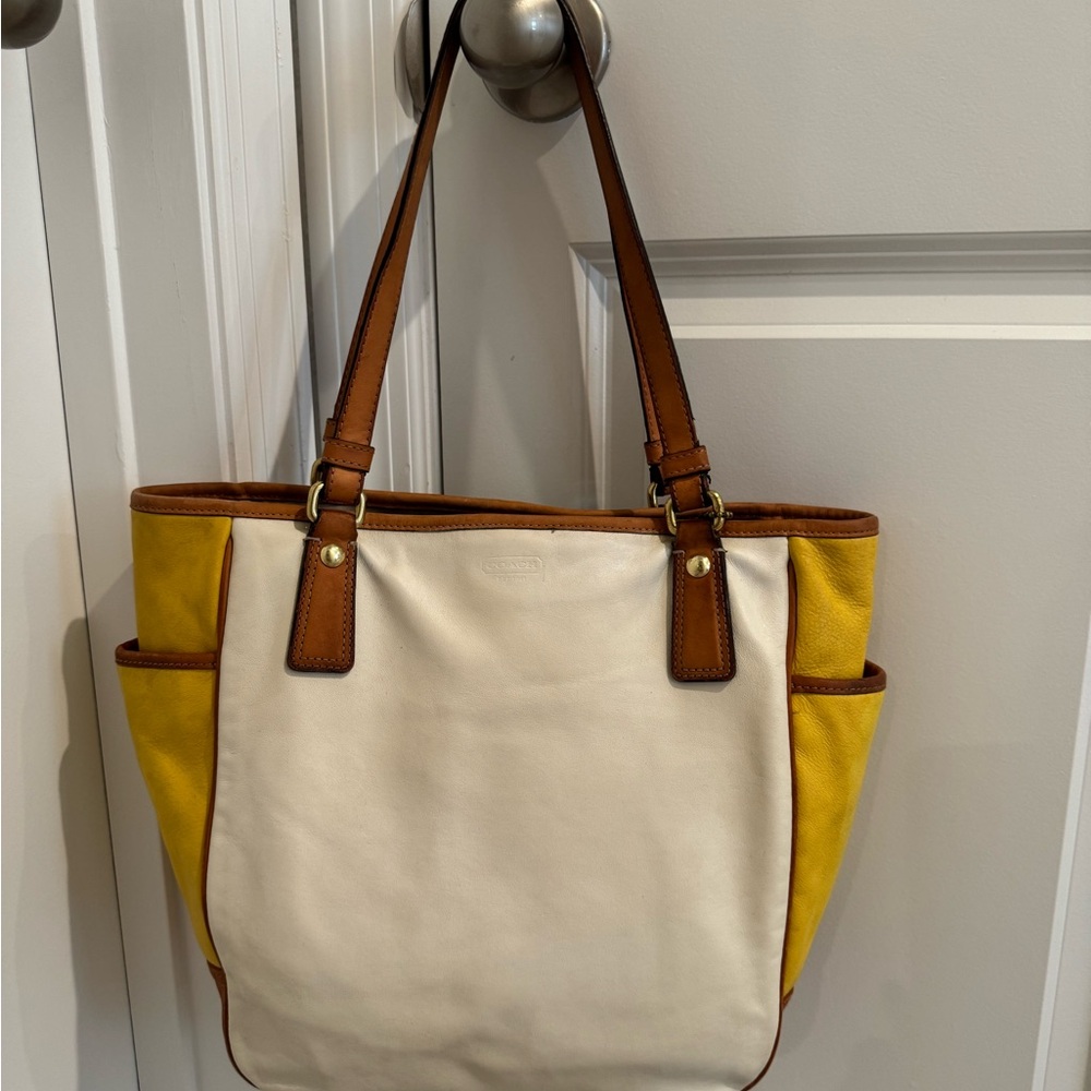 Coach White and Yellow Tote Bag
